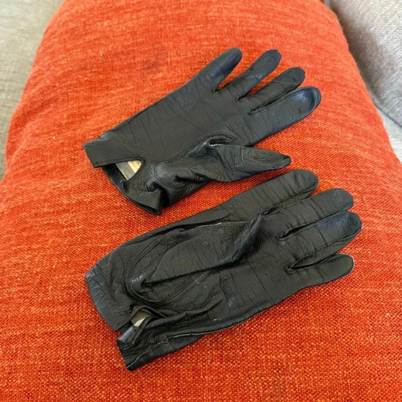 Leather gloves lined from west Germany black size medium small - Picture 4 of 11